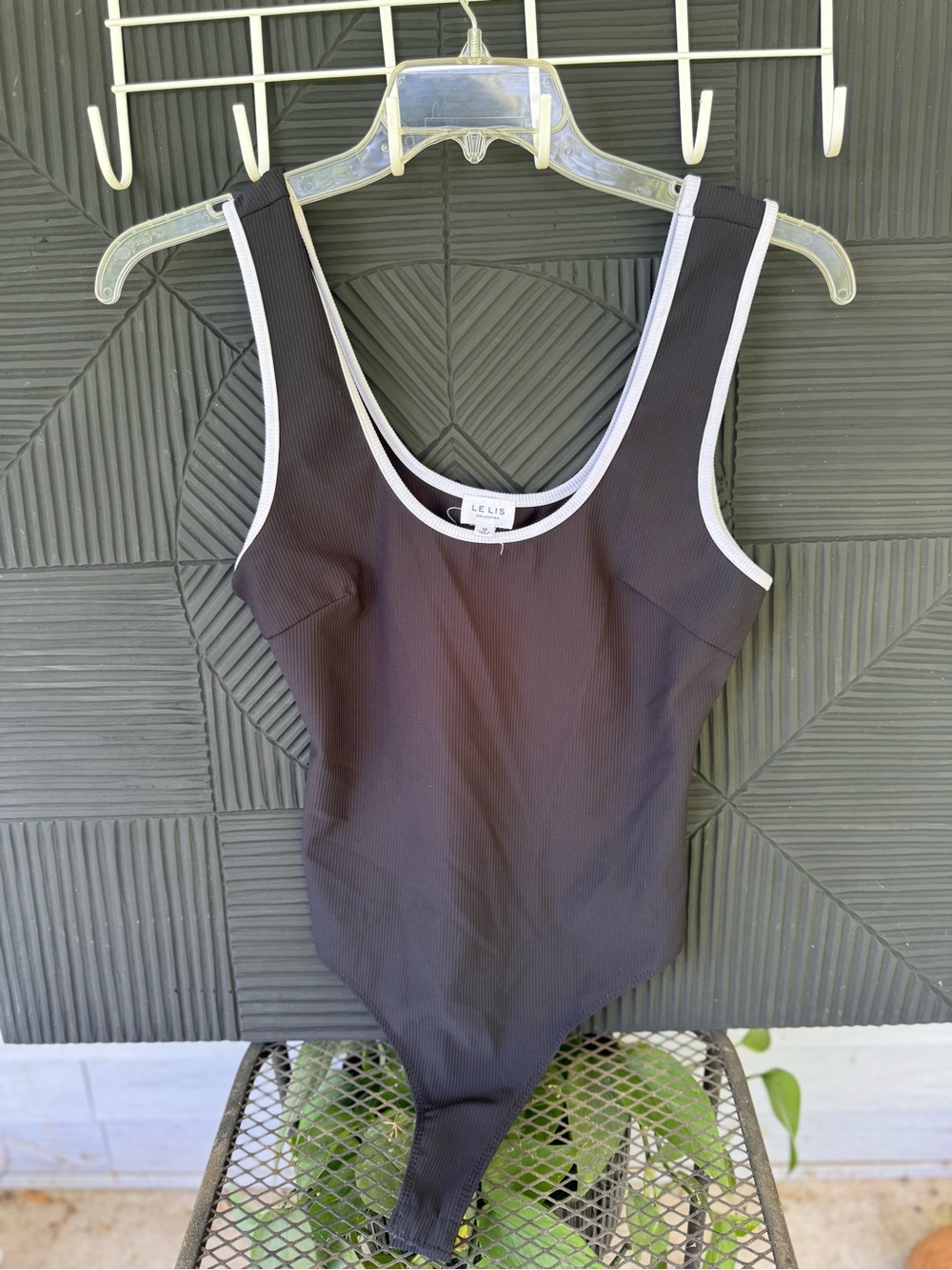 Le Lis Black Bodysuit with White Trim